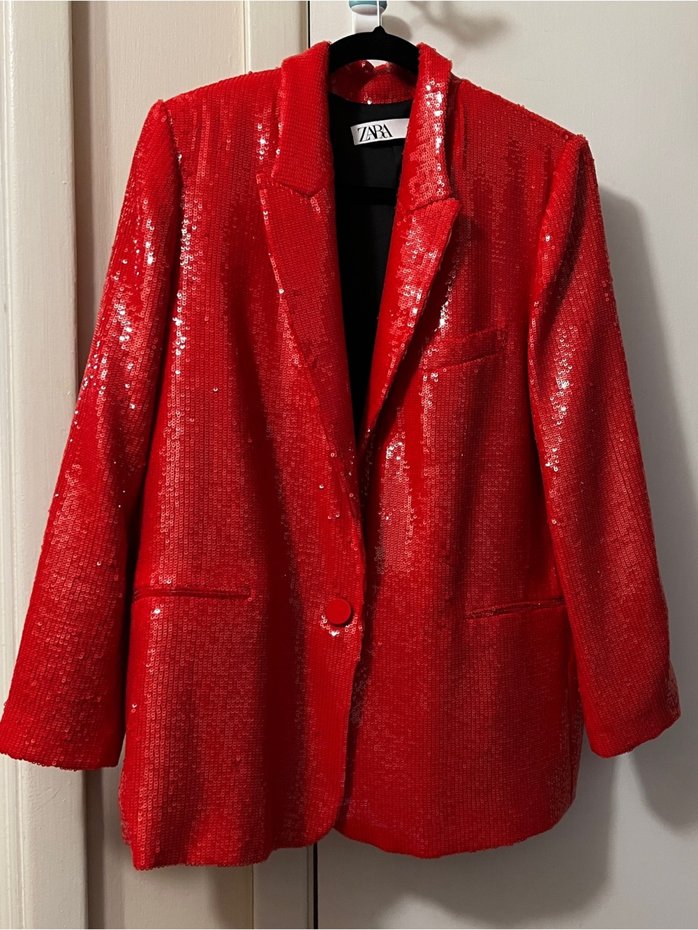 Zara Red Sequin Blazer Jacket-XL